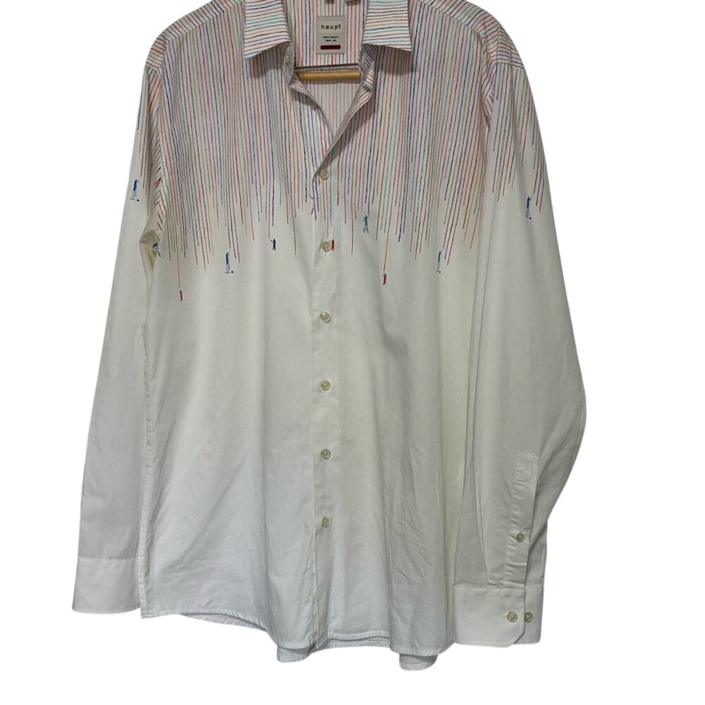 Haupt Mens White Long Sleeve Shirt Painters Colorful Stripes German 43/44 x17.5